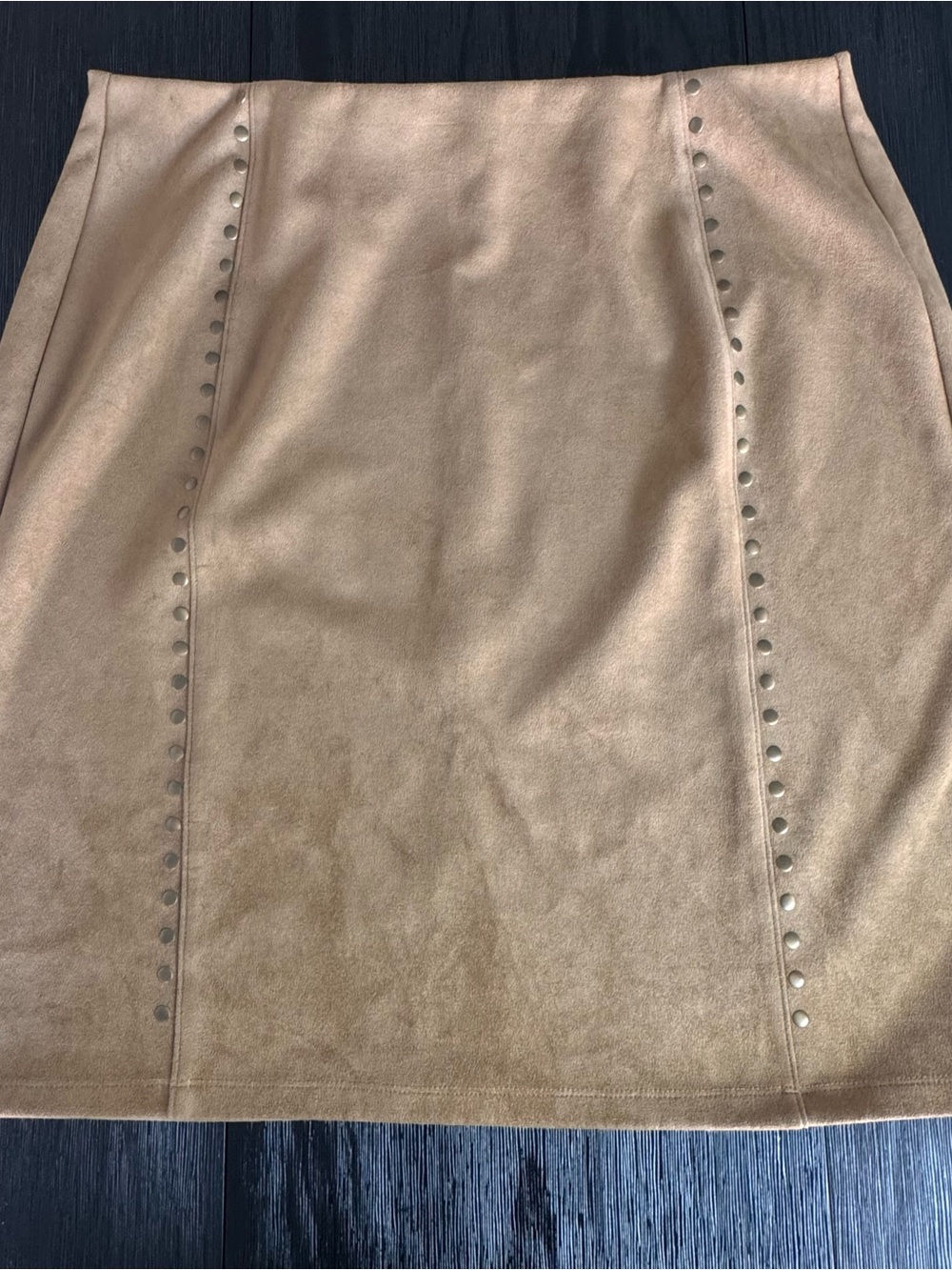 Sabrina Lauren Faux Suede Studded Mini Skirt Tan Western Boho Festival Indie XL